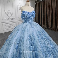 Blue Sweet 16 Princess Beading Lace Up Ball Gown Evening Dresses DY9853 Selinadress