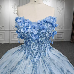 Blue Sweet 16 Princess Beading Lace Up Ball Gown Evening Dresses DY9853 Selinadress