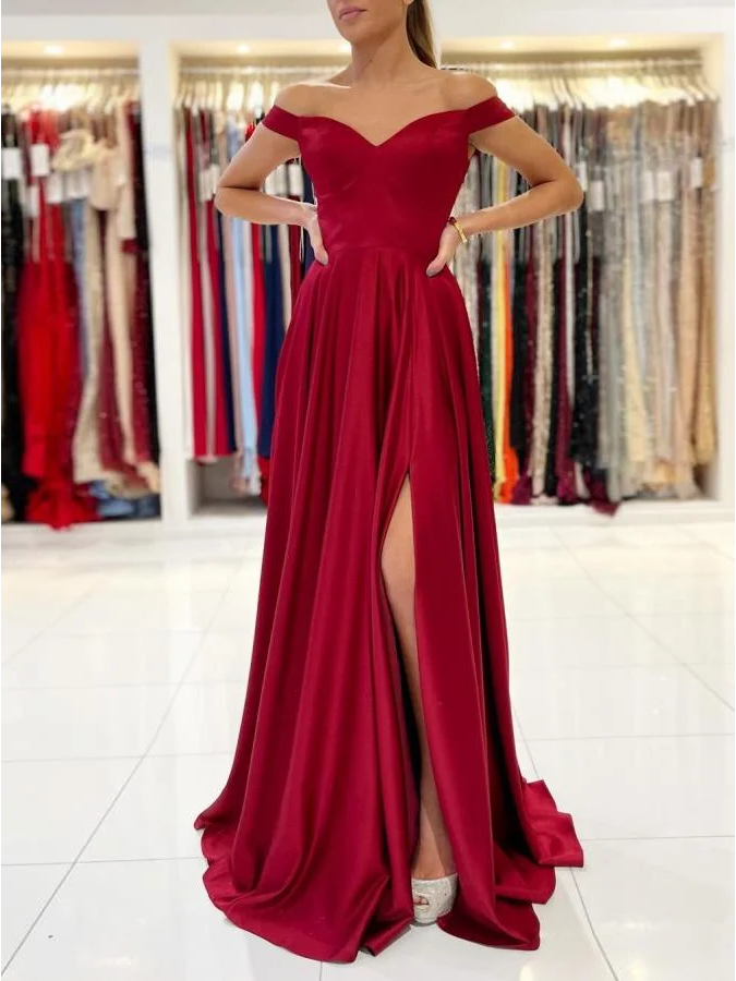 Burgundy Off the Shoulder Chiffon Long Prom Dress Cheap Evening Gowns #POL036|Selinadress
