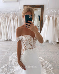 Cathedral Train Appliqued Wedding Dresses Mermaid Satin Wedding Dress KPY070|Selinadress