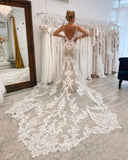 Cathedral Train Vintage Wedding Dresses Mermaid Open Back Wedding Dress KPY069|Selinadress