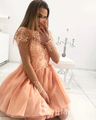 Charming A line Bateau Homecoming Dresses Long Sleeve Short Prom Dresses HML021|Selinadress