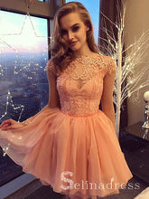 Charming A line Bateau Homecoming Dresses Long Sleeve Short Prom Dresses HML021|Selinadress