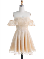 Charming A-line Off-the-shoulder Short Prom Dress Lace Homecoming Dress #MHL067|Selinadress
