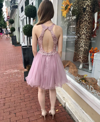 Chic A-Line Green Tulle Halter Short Homecoming Derss Backless #MHL082