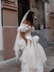 Chic A-line Off-the-shoulder 3D Lace Wedding Dresses Long Rustic Wedding Gown MLK0493|Selinadress