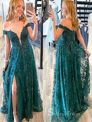 Chic A-line Off The Shoulder Applique Unique Long Prom Dresses Evening Dresses MLH1244|Selinadress