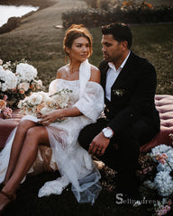 Chic A-line Off-the-shoulder Beach Wedding Dresses Rustic Lace Wedding Gowns MLK0495|Selinadress