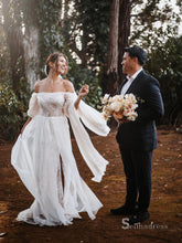 Chic A-line Off-the-shoulder Beach Wedding Dresses Rustic Lace Wedding Gowns MLK0495|Selinadress