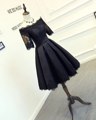 Chic A-line Off-the Shoulder Black Homecoming Dress Satin Short Prom Dress #MHL057|Selinadress
