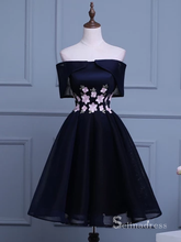 Chic A-line Off-the-shoulder Homecoming Dress Dark Navy Short Prom Dress MHL046|Selinadress