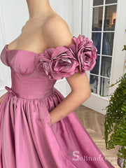 Chic A-line Off-the-shoulder Long Prom Dresses With Floral Cheap Evening Dress MHL185|Selinadress