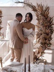 Chic A-line Off-the-shoulder Rustic Applique Lace Tulle Wedding Gowns CBD302|Selinadress