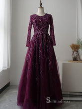 Chic A-line Scoop luxury Long Sleeve Prom Dress Beaded Long Evening Gowns MLH0467|Selinadress