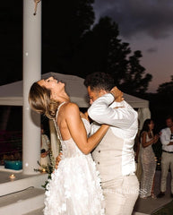 Chic A-line Spaghetti Straps 3D Floral Lace Wedding Dress Rustic Bridal Gowns JKW202|Selinadress