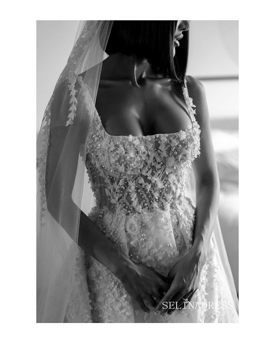 Charming A Line Square Neck Floral Satin Prom Dress with Pearls AB25112203 main image 1