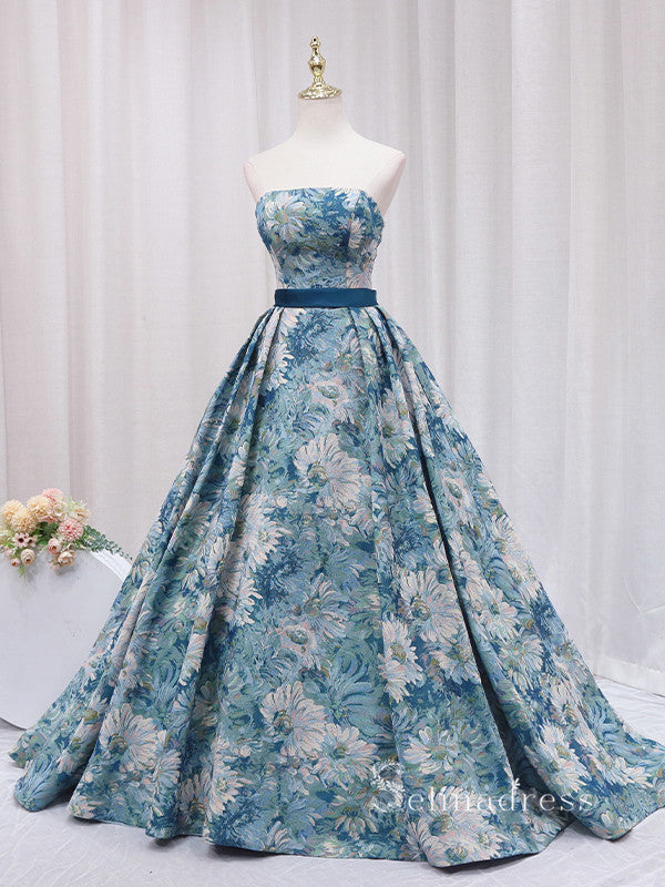 Chic A-line Strapless Monet Oil Painting Vintage Prom Dresses Cheap Long Evening Gowns JKR002|Selinadress