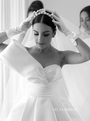 Chic A-line Strapless Satin Wedding Dress Rustic White Bridal Gowns MLS041|Selinadress