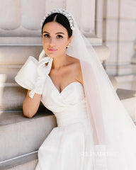 Chic A-line Strapless Satin Wedding Dress Rustic White Bridal Gowns MLS041|Selinadress