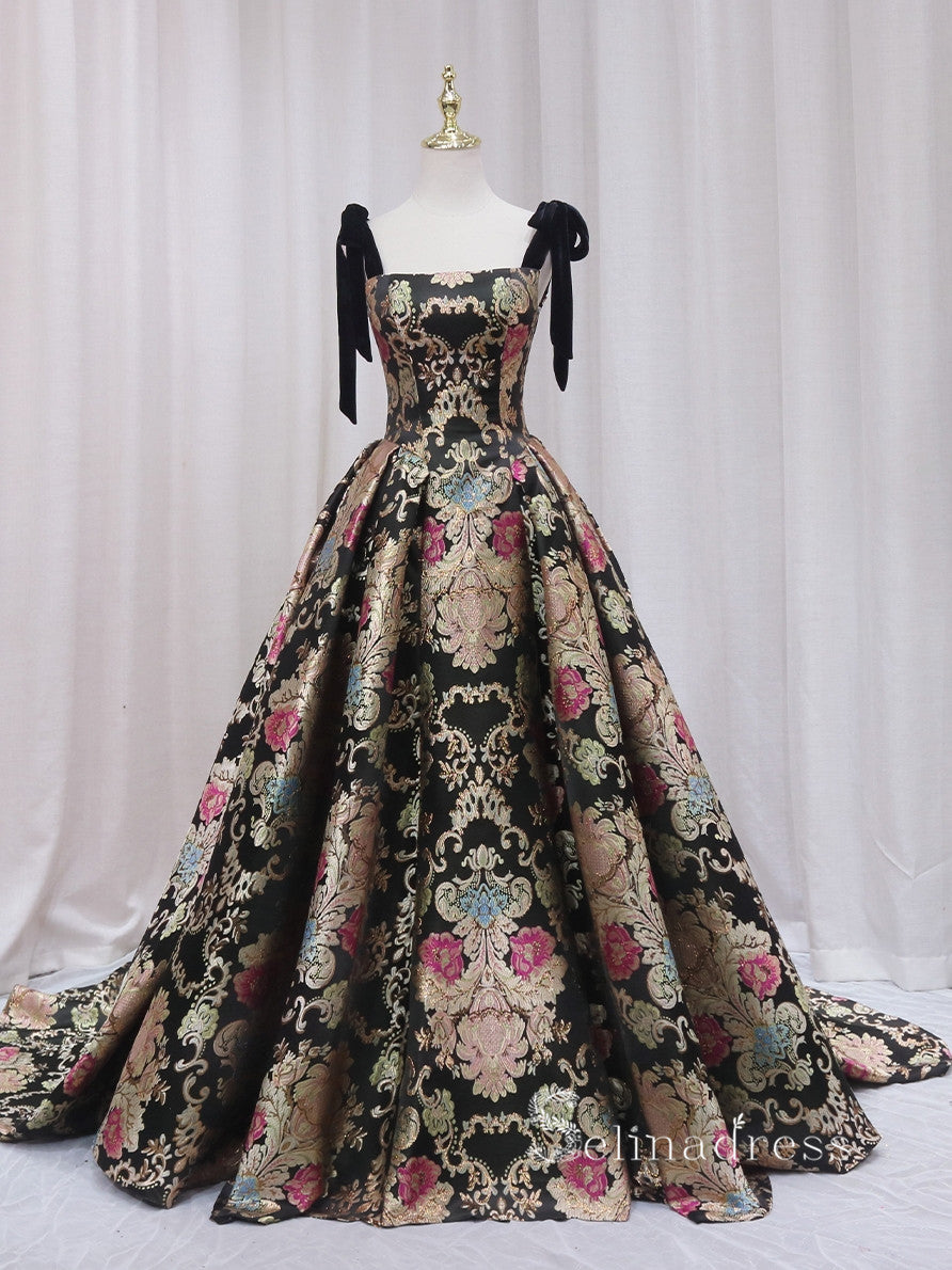 Chic A-line Straps Vintage Black Long Prom Dresses Cheap Evening Gowns JKR006|Selinadress