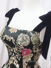 Chic A-line Straps Vintage Black Long Prom Dresses Cheap Evening Gowns JKR006|Selinadress