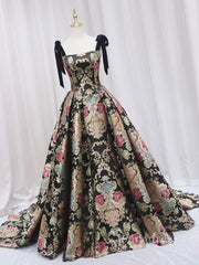 Chic A-line Straps Vintage Black Long Prom Dresses Cheap Evening Gowns JKR006|Selinadress