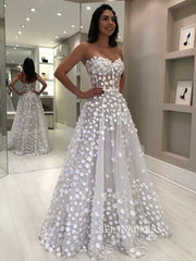 Chic A-line Sweetheart 3D Floral Lace Wedding Dress Rustic Bridal Gowns JKW206|Selinadress