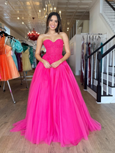 Chic A-line Sweetheart Long Prom Dress Fuchsia Lace Elegant Evening Dress #JKSS622|Selinadress
