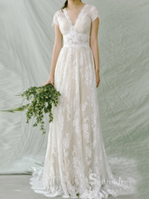 Chic A-line V neck Lace Wedding Dress Beautiful Boho Bridal Gowns MLH0478|Selinadress