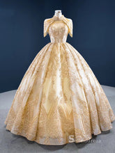 Chic Ball Gown High Neck luxury Long Prom Dress Sparkly Gold Evening Gowns MLH0462|Selinadress