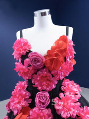 Chic Ball Gown luxury Princess Prom Dress With Hand Made Flower Black Long Evening Gowns MLSD003|Selinadress