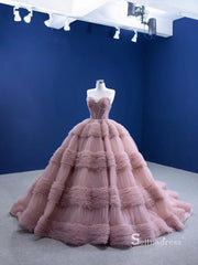 Chic Ball Gown Strapless luxury Long Prom Dress Dusty Pink Evening Gowns MLH0460|Selinadress