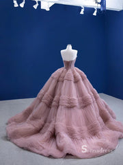 Chic Ball Gown Strapless luxury Long Prom Dress Dusty Pink Evening Gowns MLH0460|Selinadress