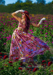 Chic Beautiful A-line Spaghetti Straps Long Prom Dresses Pink Flower Evening Dresses jkw234|Selinadress