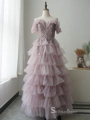 Chic Luxury A-line Long Prom Dresses Off-the-shoulder Beaded Evening Dresses MLH0481|Selinadress