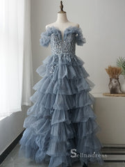 Chic Luxury A-line Long Prom Dresses Off-the-shoulder Beaded Evening Dresses MLH0481|Selinadress