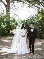 Chic Mermaid Bateau Long Sleeve Rustic Lace Wedding Dress Hoho Bridal Gowns MLS007|Selinadress