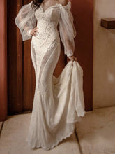 Chic Mermaid Long Sleeve Vintage Rustic Lace Wedding Dress Bridal Gowns MLS005|Selinadress