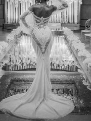 Chic Mermaid Long Sleeve Vintage Rustic Lace Wedding Dress Bridal Gowns MLS005|Selinadress