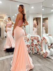 Chic Mermaid One Shoulder Beaded Long Prom Dresses Pearl Pink Formal Dress Evening Gown JKSS611|Selinadress