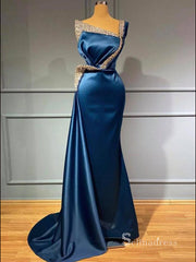 Chic Mermaid One Shoulder Long Prom Dresses Cheap Satin Evening Dresses MLH1203|Selinadress