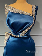 Chic Mermaid One Shoulder Long Prom Dresses Cheap Satin Evening Dresses MLH1203|Selinadress