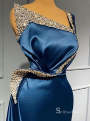 Chic Mermaid One Shoulder Long Prom Dresses Cheap Satin Evening Dresses MLH1203|Selinadress