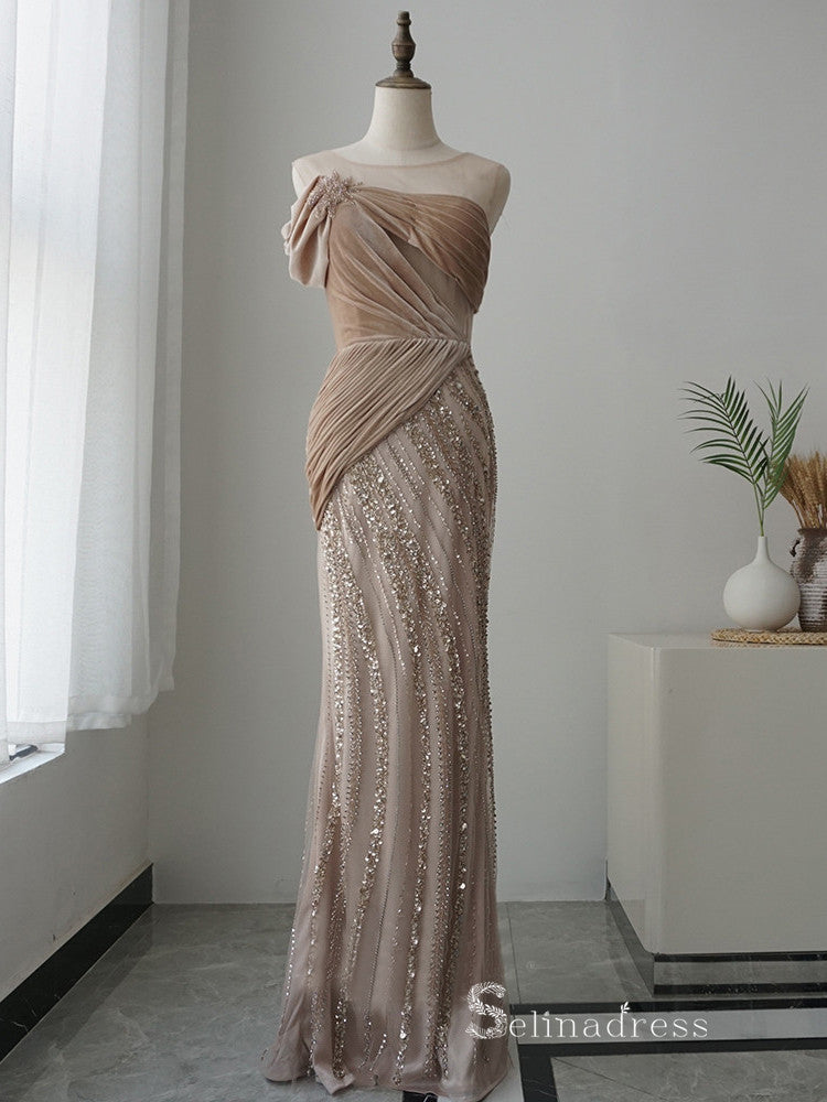 Chic Mermaid Scoop Sleeveless luxury Long Prom Dress Beaded Long Evening Gowns MLH0468|Selinadress