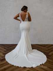 Chic Mermaid Square Embroidery Lace Rustic Wedding Dress Bridal Gowns HKL0138|Selinadress