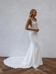 Chic Mermaid Square Embroidery Lace Rustic Wedding Dress Bridal Gowns HKL0138|Selinadress