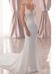 Chic Mermaid Straps Lace Wedding Dresses Modest Bridal Gowns CBD413|Selinadress