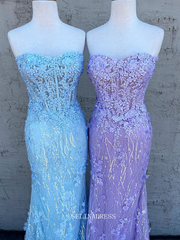 Chic Mermaid Sweetheart Lilac Prom Dresses Applique Long Evening Dress Beaded Formal Dresses TKL082|Selinadress