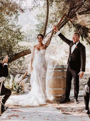 Chic Mermaid Sweetheart Sleeveless Rustic Lace Wedding Gowns Court Train Wedding Dresses MLH0501|Selinadress