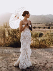 Chic Mermaid Sweetheart Sleeveless Rustic Lace Wedding Gowns Court Train Wedding Dresses MLH0501|Selinadress